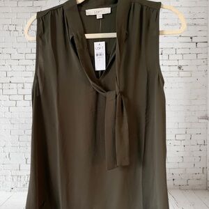 LOFT Sleeveless Green Tie Front Blouse